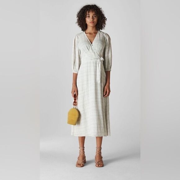 WHISTLES Catalina Check Wrap Dress - Picture 1 of 11